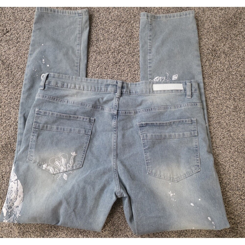 M. Society Politcally Incorrect Jeans Size 36 X 32 Skinny Distressed Skull Moto - Picture 3 of 13
